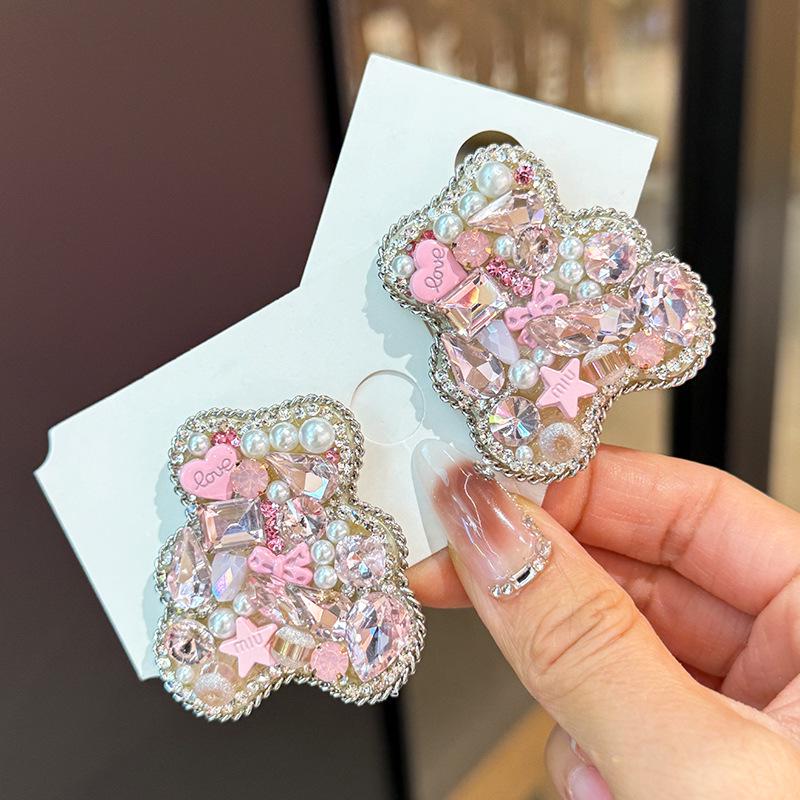 Luxury Rhinestone Pink Bear Hair Clip - New Bangs Accessory