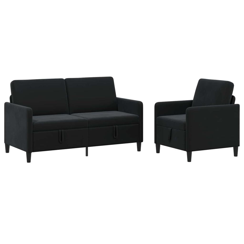 Storage Sofa Set 2 pcs Black Polyester