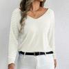 Spring & Autumn Casual Striped V-Neck Long-Sleeve Top for Women - Loose Fit, Large Sizes