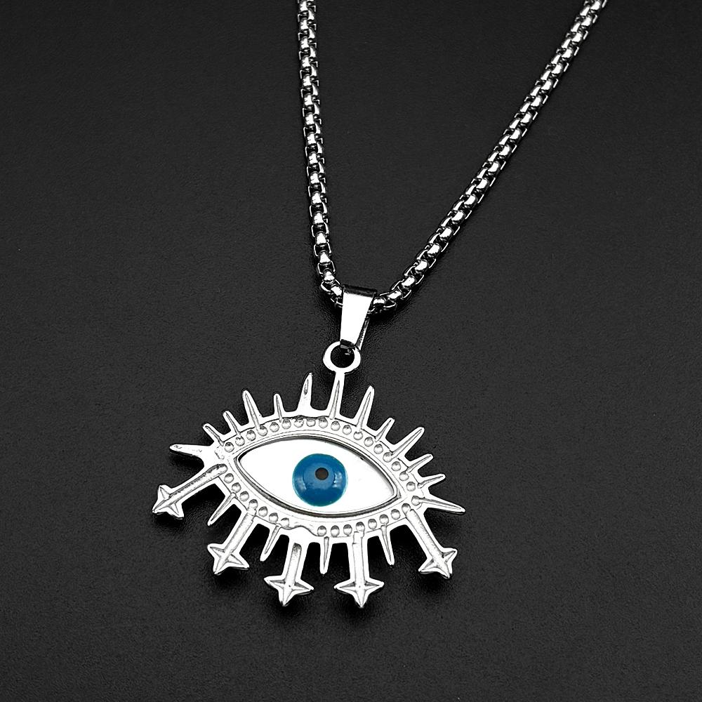 Vintage Evil Demon Eye Pendant Necklace For Women Men Stainless Steel Gold Color Lucky Amulet Devil Blue Eyes Chain Jewelry Gift