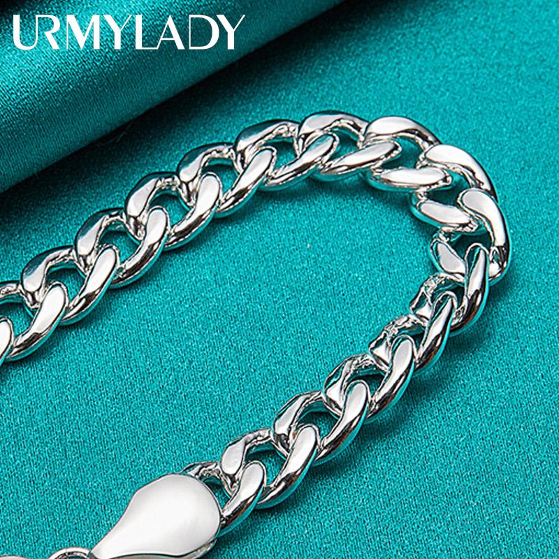 925 Sterling Silver 10mm Side Chain Bracelet Fashion Jewelry MB039