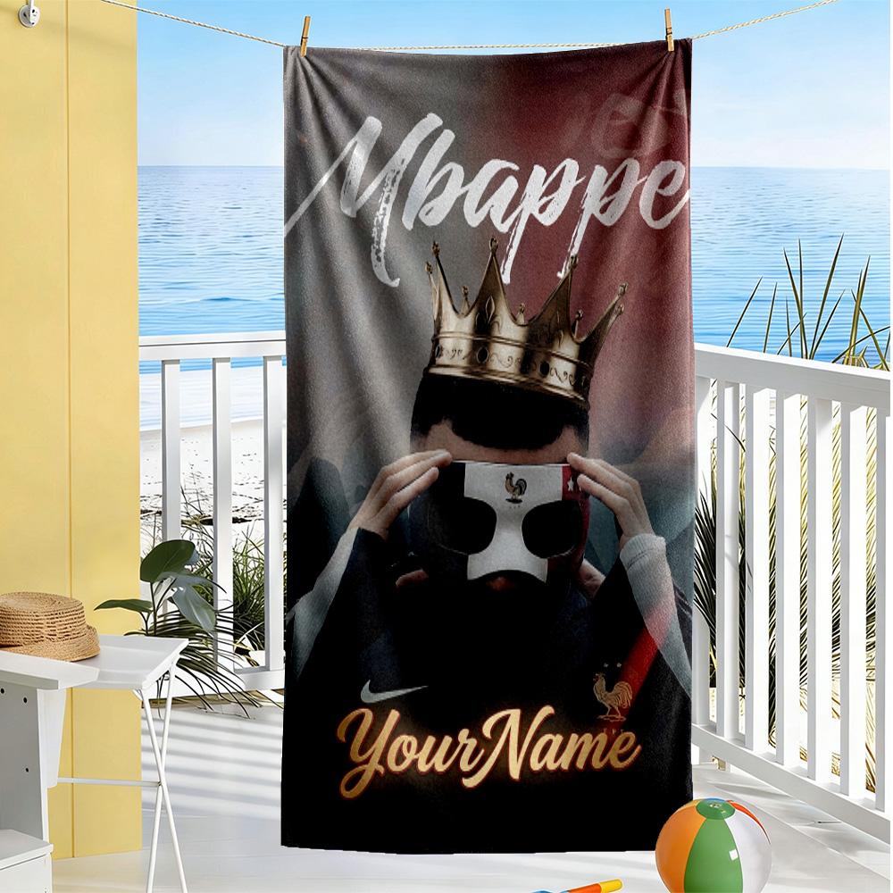 Mbappe Customize Your Name Beach Towel Soft Durable Quick-Dry Ideal for Travel Outdoor Swim Pool Yoga Surf Camping Hiking Gym Gift Holiday