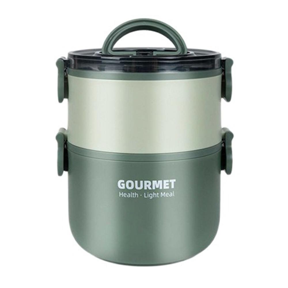 1000/1600ml Insulated Circular Lunch Box Double Layered Compartment Lunch Box  School