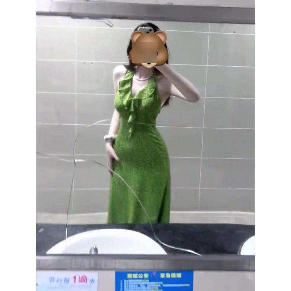 Rochie verde florală cu gât franțuzească de vacanță casual de vară nouă cu decolteu în V fără mâneci cu bretele rochie lungă feminină șic