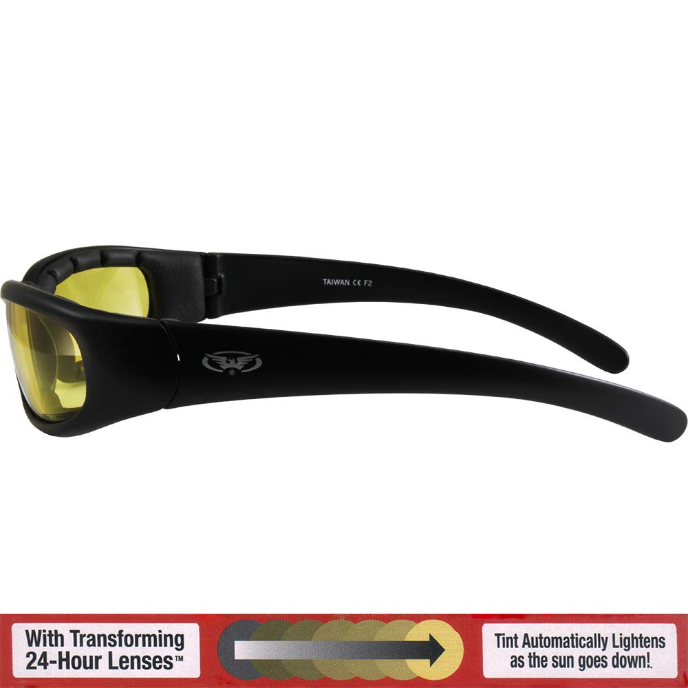 GLOBAL VISION Chicago 24 Photochromic Matte Black UV400 Global Vision Eyewear Motorcycle Goggles Sunglasses, Frame, Shatterproof, Protection,