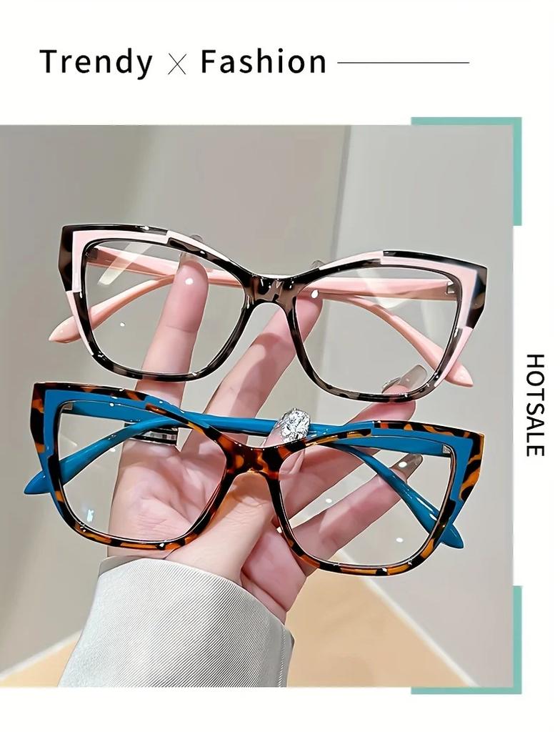 2PCS Elegant Cat Eye Reading Glasses for Women-fashionable Color Block Design Anti-blue Light 1.0 To 4.0 Strength