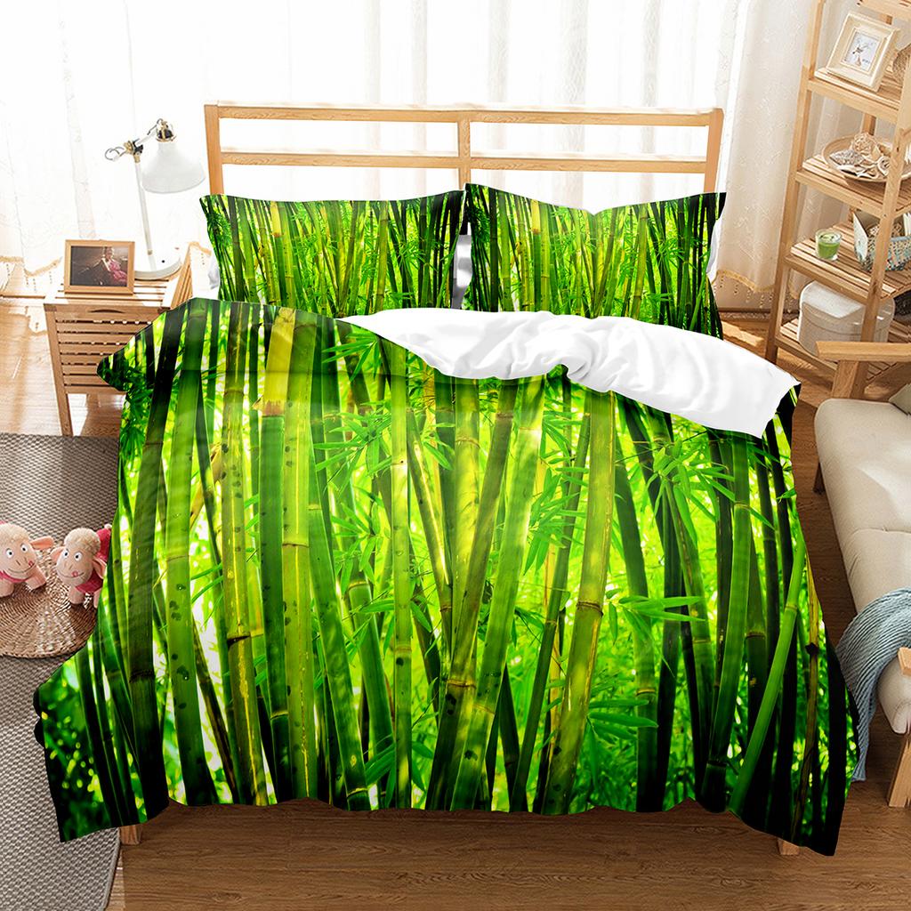 Bambus Dynetrekksett Tusjmaling Svart Grønn Bambus Polyester Dynetrekk King Queen Size For Barn Gutter Jenter Sengetøysett