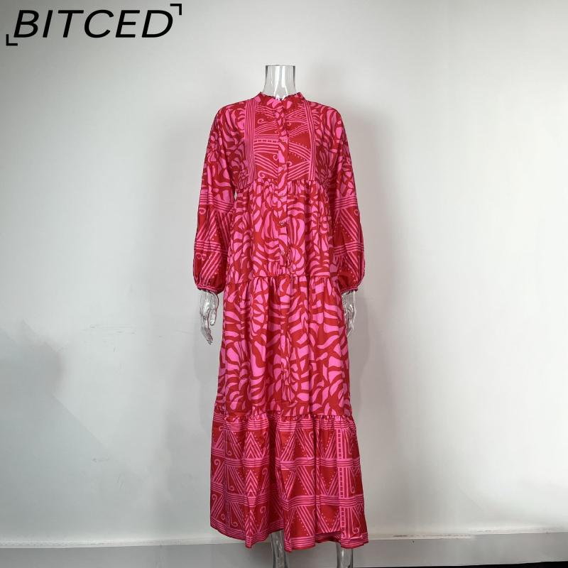 BITCED Spring Women's Wear: Elegant Commuter Fashion - Printed Loose-Fit Plus Size Dress