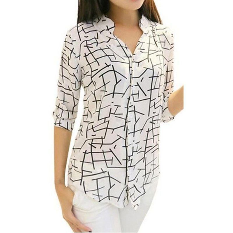 

Elegant Longsleeve Womens Blouses Chiffon Fashion Print Slim T Coat Shirts Like the picture,XXL