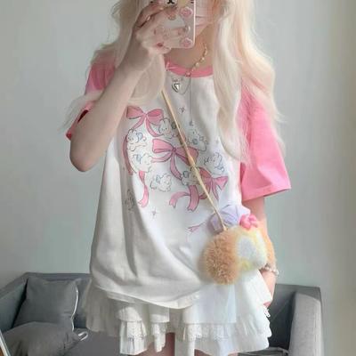 VAYLA Kawaii Rabbit Graphic Pink T Shirts Women Japanese Y2k Style Sweet Cartoon Tees Harajuku Cute Short Sleeve Tops