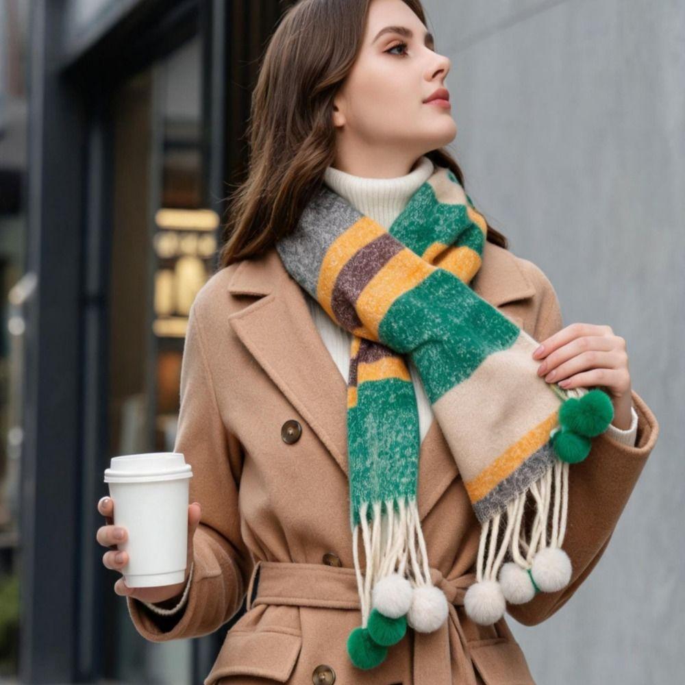 Mohair Rainbow Tassel Shawl Loop Yarn Winter Cashmere Scarves Simple Women Cape Girl