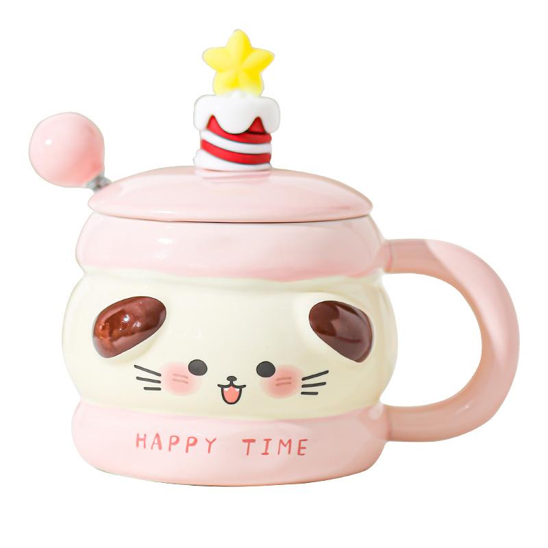 Cute Ceramic Water Cup Birthday Gift for Girls Super Cute and Beautiful Couple Mug with Lid Spoon Cup Souvenir