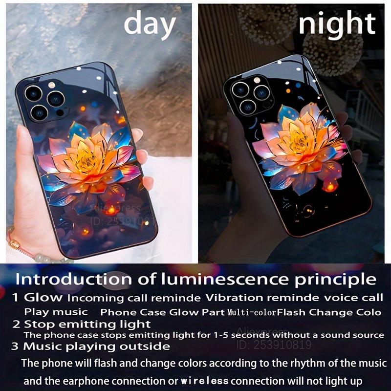 Colorful Lucky Lotus Flash Flower Phone Case For iPhone 13 Case 16 Pro Max 16e 15 11 14 13 12 XR LED Shine Carcasa Glass Cover