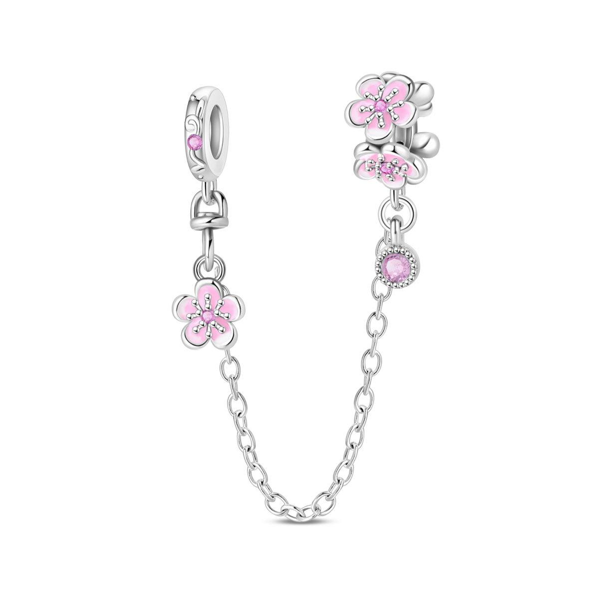 S925 Silver Butterfly Flower Charm Pendant Bead Strand Safety Chain Clasp Bracelet Jewelry Accessory