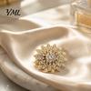 Women Jewelry Accessory Sparkling Rhinestone Sunflower Brooch, Golden Plated Floral Lapel Decorative Coat Brooch Pin, Dainty Clothing for Girls Hollow