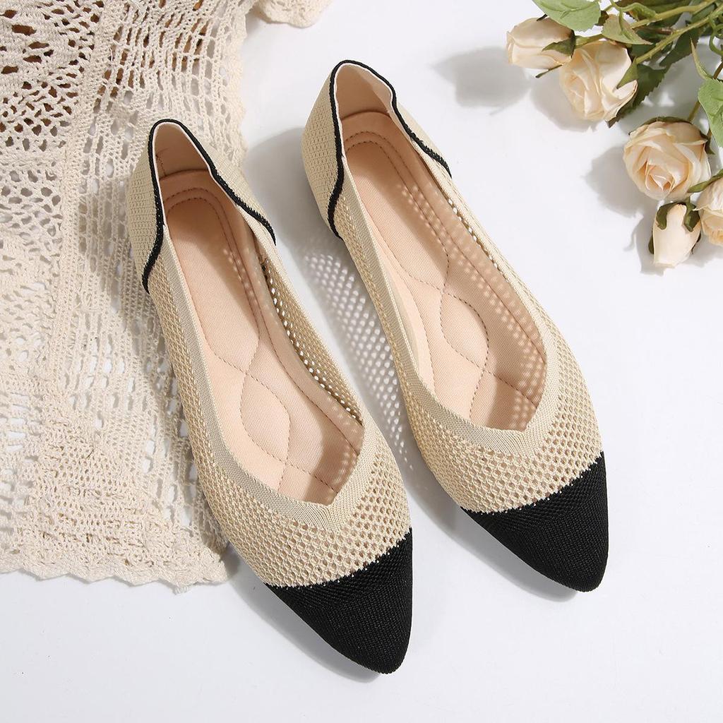 Women's Plus Size Flyknit Color Block Pointed Toe Flats – Breathable and Slip-On