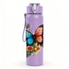 1PC Colorful Butterfly Art 750ml Color Plastic Sports Water Bottle Leakproof Flip Straw Lid Suitable for Sports Office Home Use