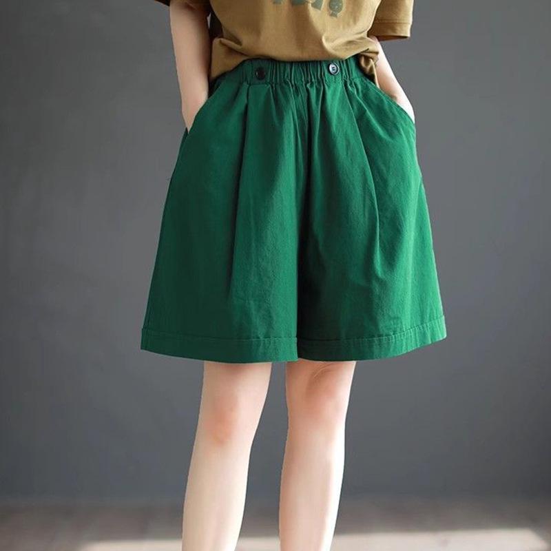 Women s Pure Cotton Elastic Waist Wide-Leg Capri Shorts 2026 - Versatile Plus Size Workwear 2XL зелёный