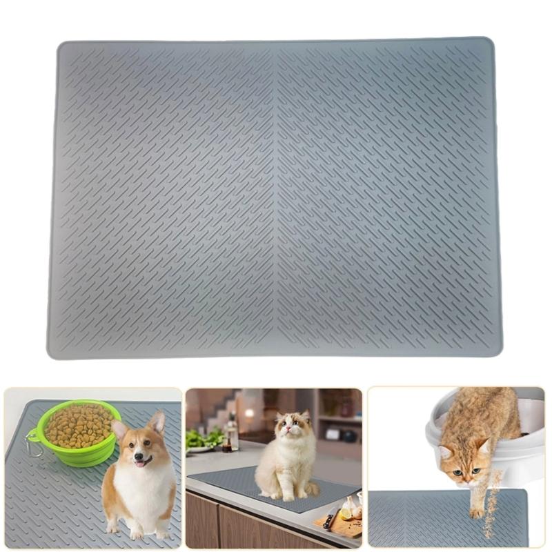 Large Silicone Cats Litter Catcher Mat Treats Feeding Mat Nonslip Dog Bowl Mat Waterproof Dog Bowl Pad for Food Water