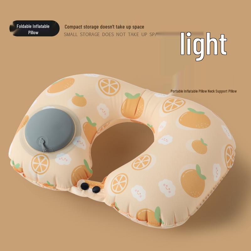Pressing Inflatable U-Shaped Travel Pillow: Portable Airplane Headrest & Nap Neck Support