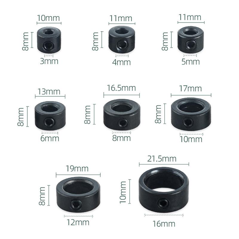 8 st Hemmafixning Borrskärs Begränsningskrage Set Stoppborr Ring Axelbegränsning Metrisk Låsstål Press Justerbar Positioneringsring
