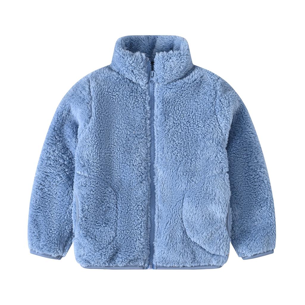Spring and Autumn Boys and Girls Children's Warm Fleece Solid Color Collar with Pockets Long-sleeved Korean Fashion Jacket