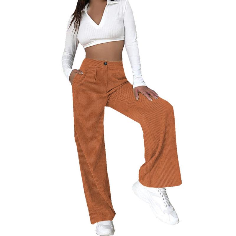 Frühling 2026 Neue Damen High-Waist Freizeithosen Einfarbig Cord Lose Gerade Hosen Damen