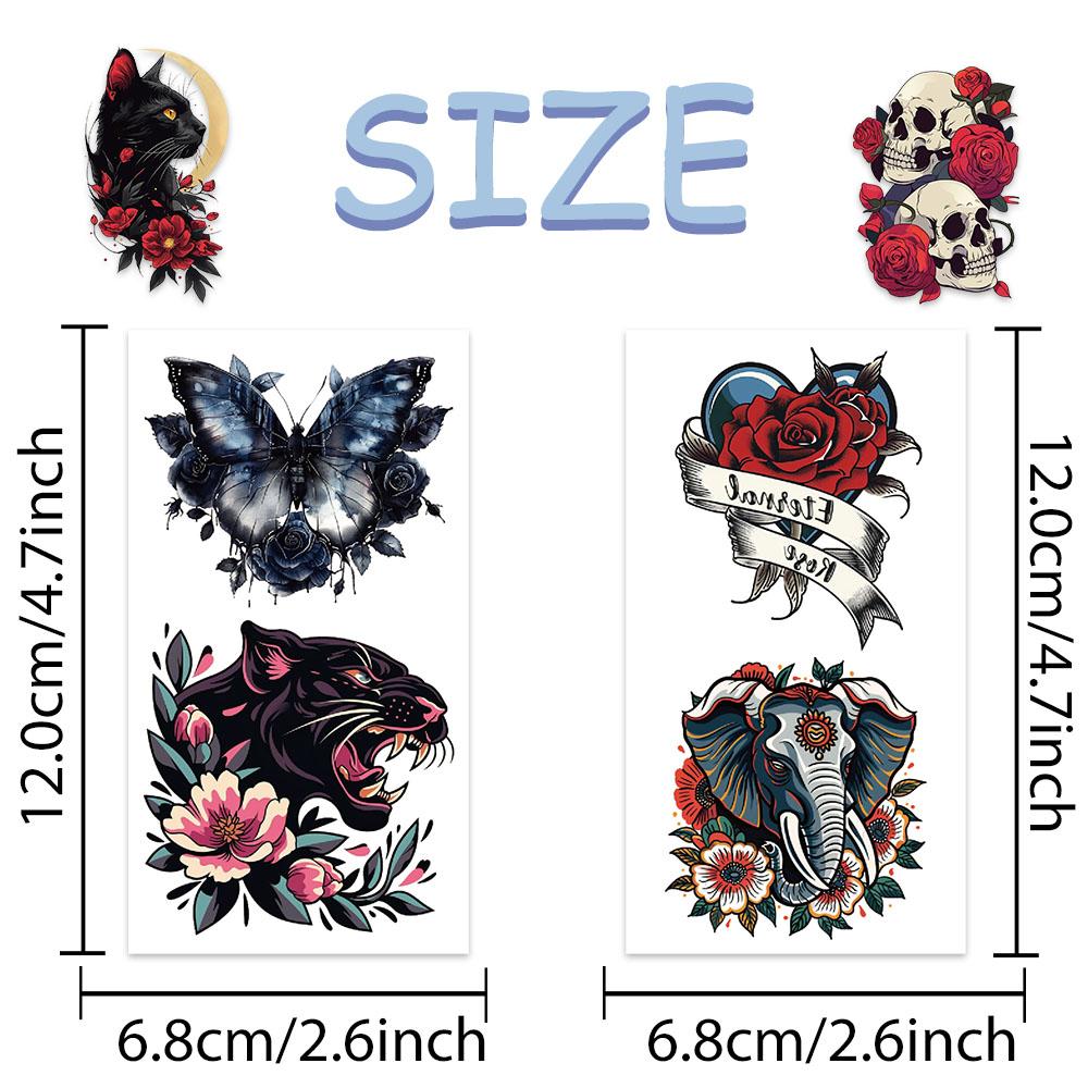 10sheets Plants & Animals Tattoo Stickers For Hand Arm Body Fake Decorative Waterproof Tattoo Stickers Creative Festival Gifts