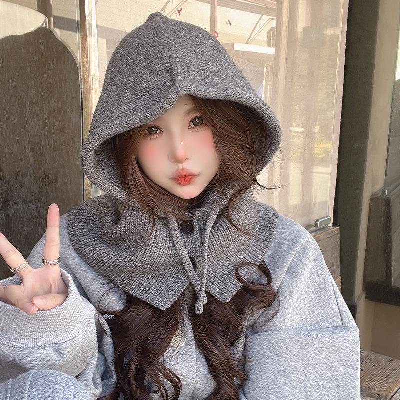 Korean Balaclafa Hat Women's Autumn and Winter Hat Scarf Integrated Outdoor Warm Ear Protection Wool Knit Hat