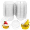 100Pcs Cupcake Containers With Gold Cupcake Liners Individual Cupcake Holder Plastic Single Cupcake Carrier With Lid For Dessert Cheesecake Muffin