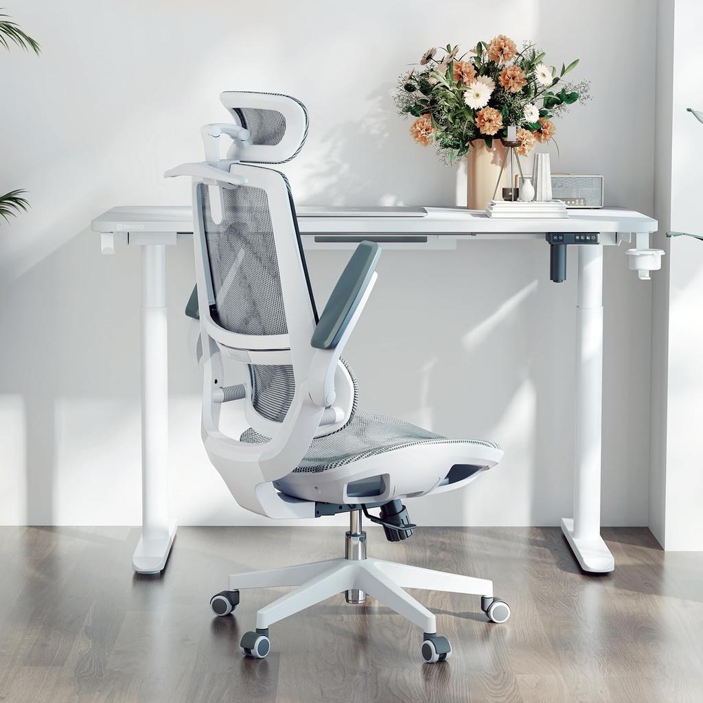 SIHOO M59AS Office Chair Desk Chair 3D Armrest 3D Headrest Automatic Adaptive Lumbar Support Rocking M59AS Flip-up Approx. 120° (Gray)