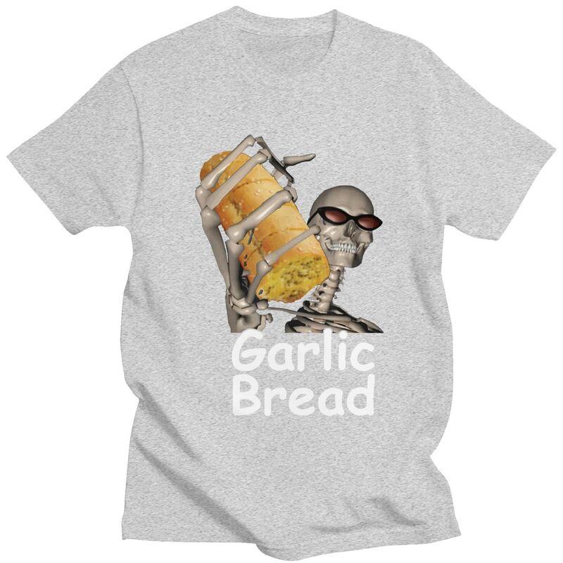 Custom Trendy Garlic Bread Skeleton Evil Skeleton Funny Meme T Shirt Men Pure Cotton Tshirt Leisure Tees Streetwear Tshirts