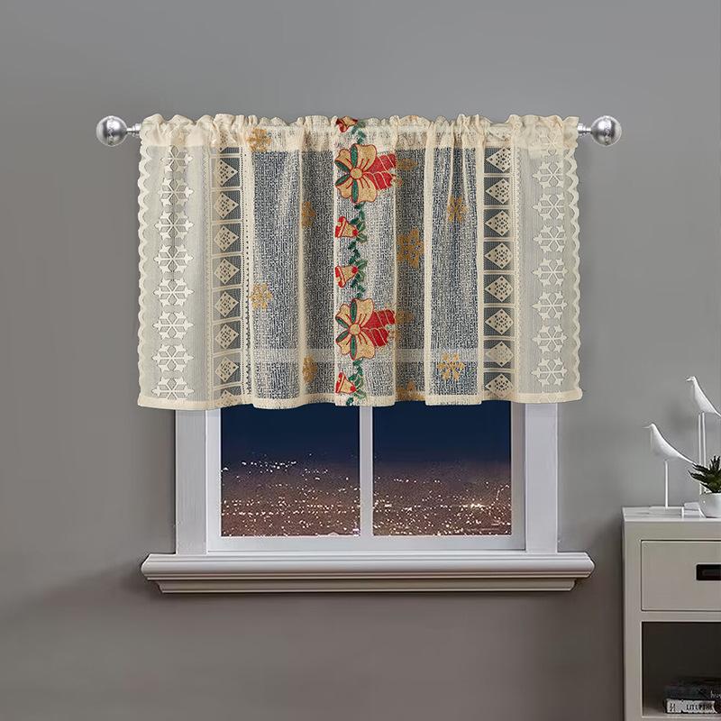 Amerikanische Weihnachtsvorhänge, Mit Glocken besticktes Spitzen-Verdunkelungs-Rechteck, Dekorative Kaffeefarbene Gardine zur Verschönerung