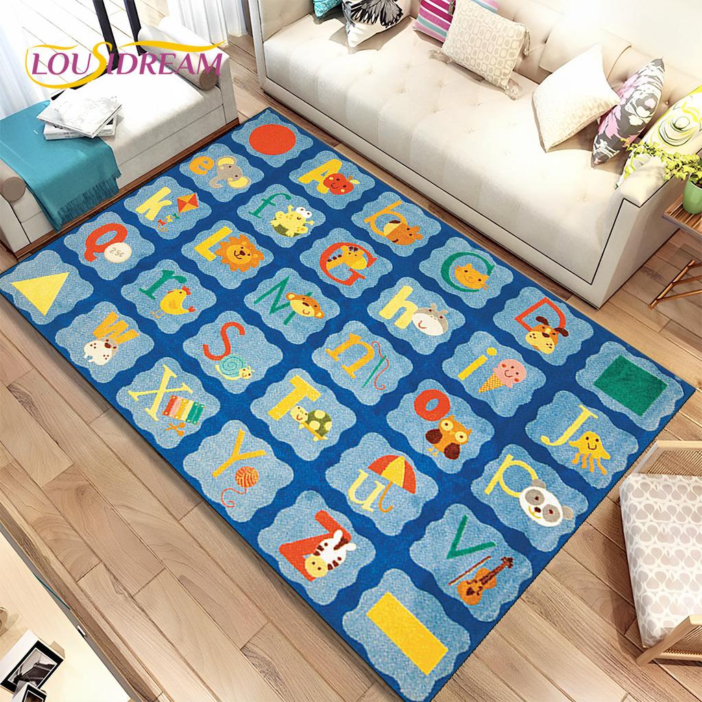 ABC dibujos animados niños sala de juegos alfabeto niños gateando área de educación temprana alfombra, alfombra para sala de estar dormitorio sofá, alfombra antideslizante