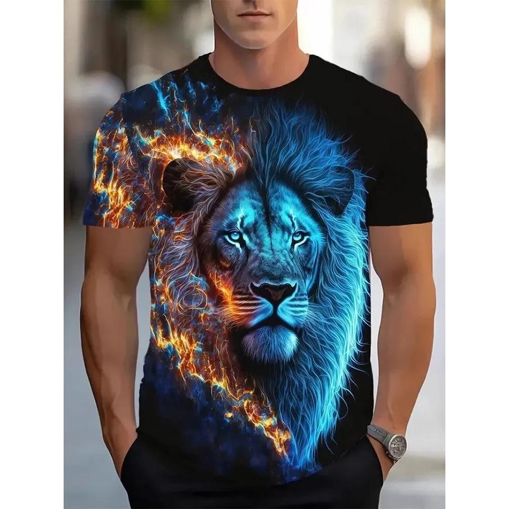 Summer Loose Breathable Oversized Sports Versatile Round Neck Short Sleeved T-shirt Men's Casual Fashion Animal 3D Printed T-shirt