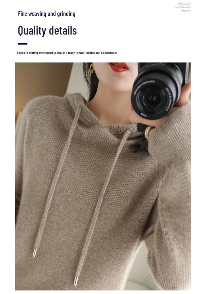 Women's Lace-up Knit Hoodie: Spring/Autumn Long Sleeve Loose Pullover Sweatshirt