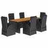 Vidaxl 7-Cz. Garden Furniture Set With Cushions, Black, Poly Rattan
