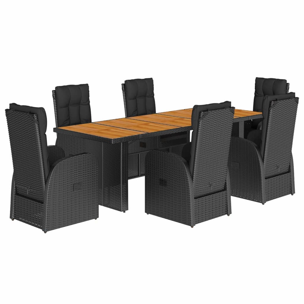 Vidaxl 7-Cz. Garden Furniture Set With Cushions, Black, Poly Rattan