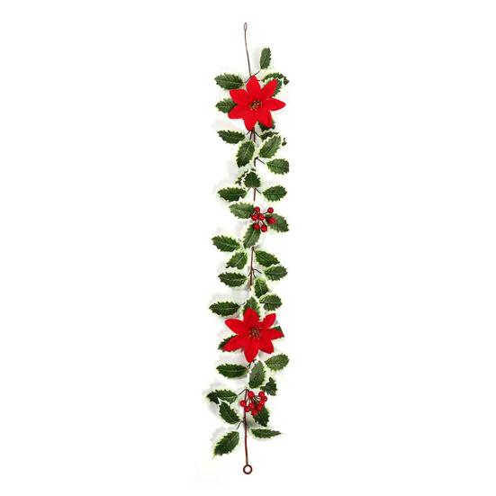 3.2FT Red Berry Christmas Garland with Green Leaves Artificial Christmas Garland Fireplace Table Centerpiece for Winter Holiday Decor