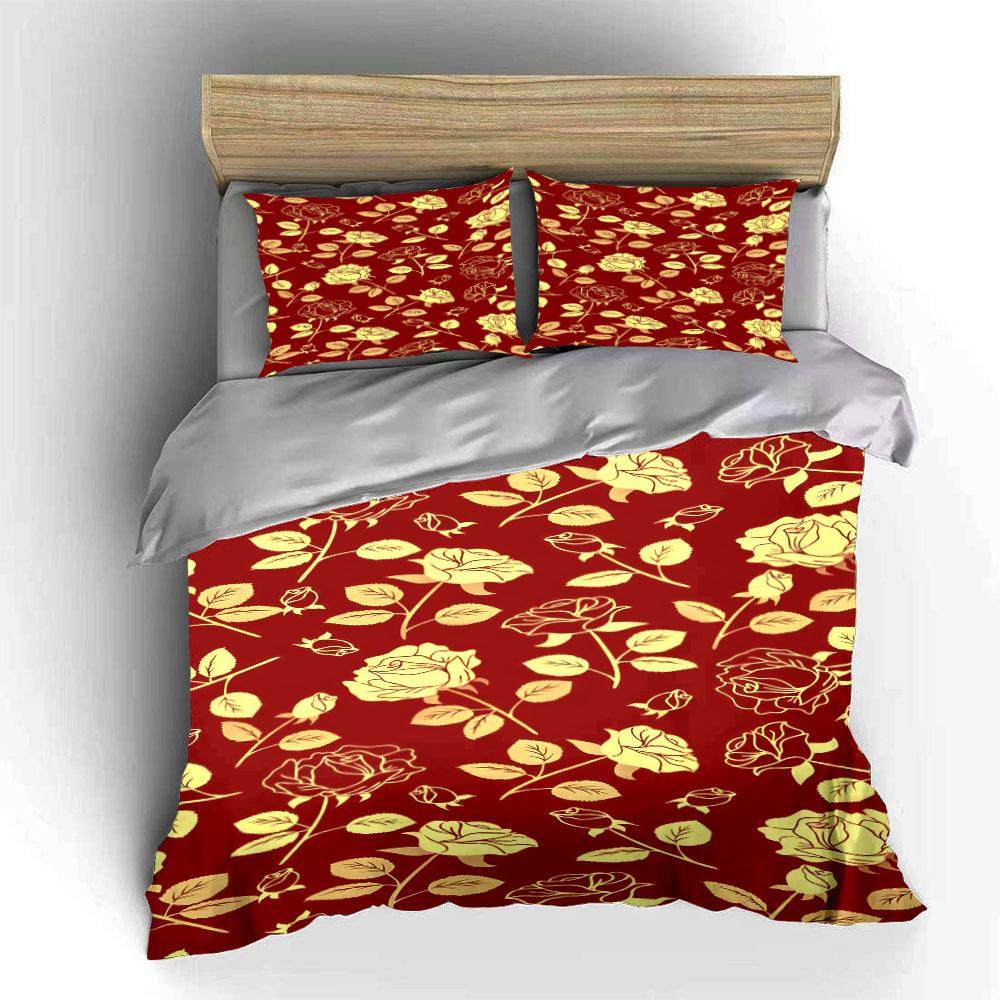 Golden Roses Pattern Design Bedding Duvet Cover Set Duvet Cover Pillowcases (1*Duvet Cover 2*Pillowcases, Without Duvet Insert)