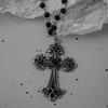 Personality Retro Vampire Bat Cross Heart-shaped Pendant Black Round Bead Chain Necklace for Women Gothic Hallowmas Jewelry Gift
