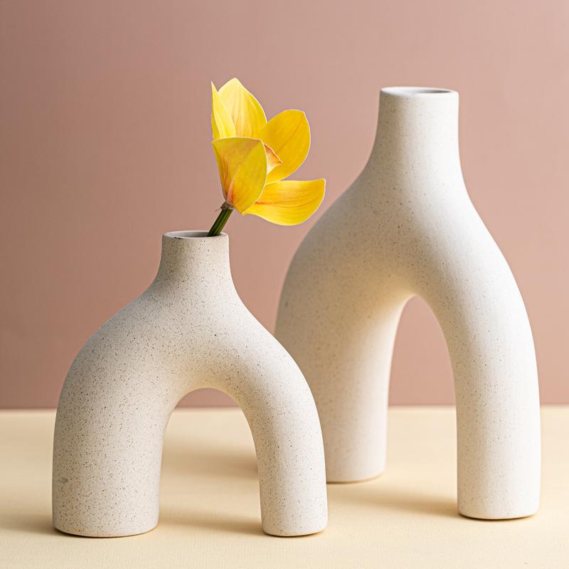 Special-Shaped Plain-Fired Ceramic Vase European-Style Simple Hydroponic Flower Arrangement Ornament Living Room Decoration Handicrafts Minimalist