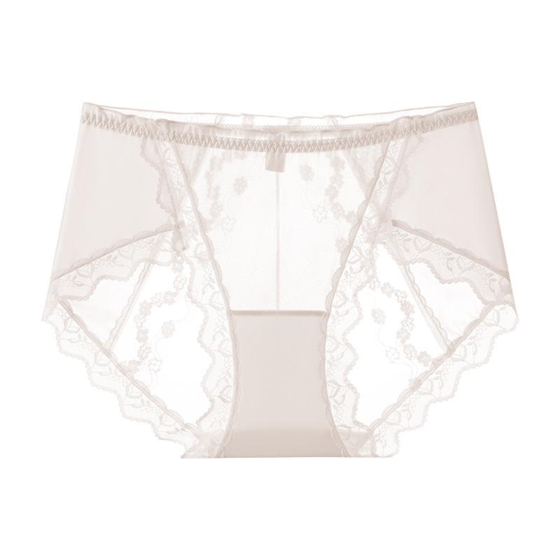 Large Size Female Summer Light Luxury Satin Sexy Lace Antibacterial Extended Crotch Triangle Briefs