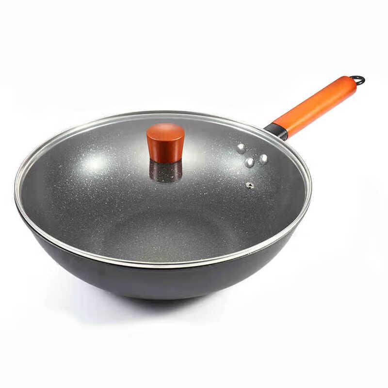 Shengye Maifan Stone Non-stick Wok with Oak Handle, 32CM, 2-Piece Set
