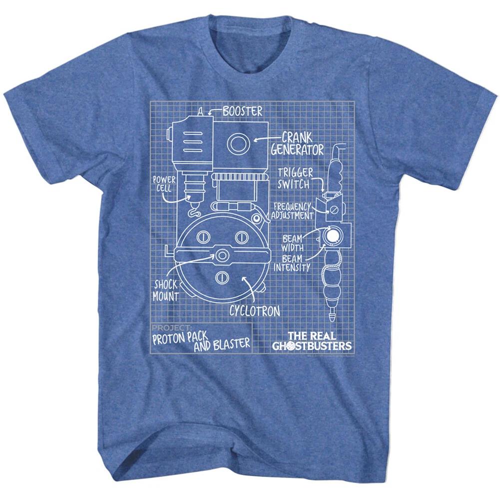 The Real Ghostbusters Cartoon Proton Pack And Blaster Blue Print Men s T Shirt 4XL