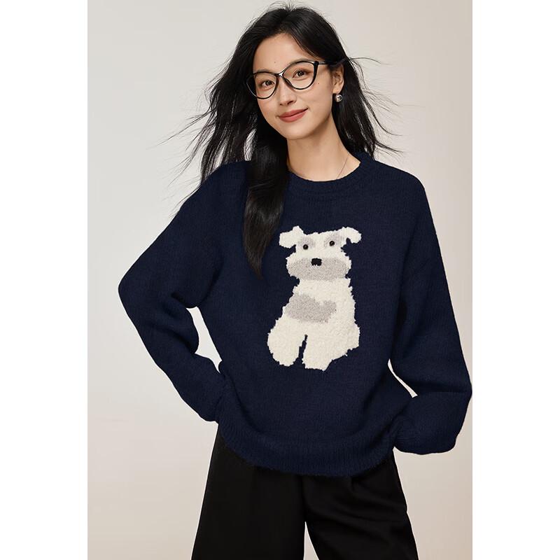 VICTORIA&VERA Women's Puppy Jacquard Knit Sweater