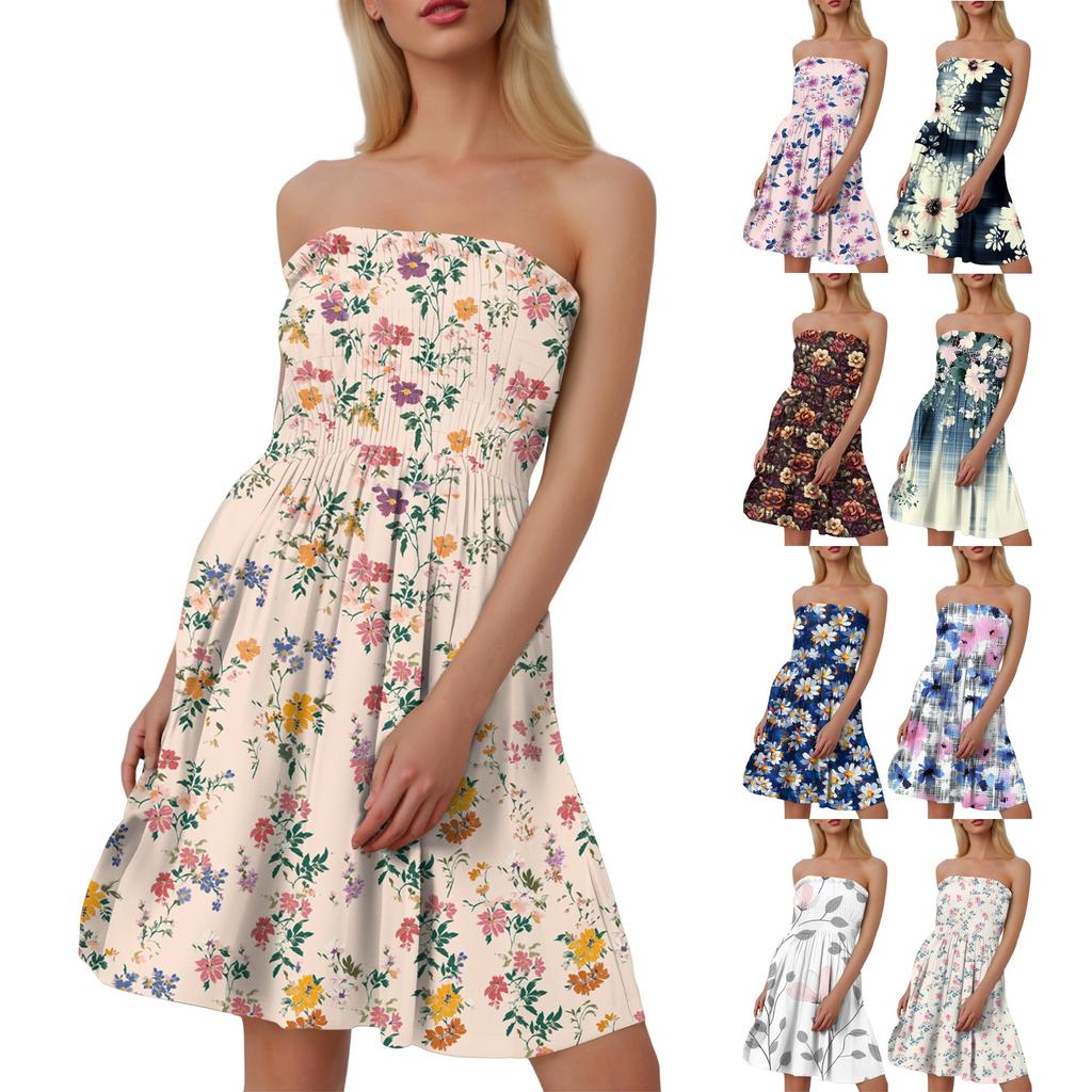 Fashionable Women's Casual Tube Top Floral Print Sleeveless Dress