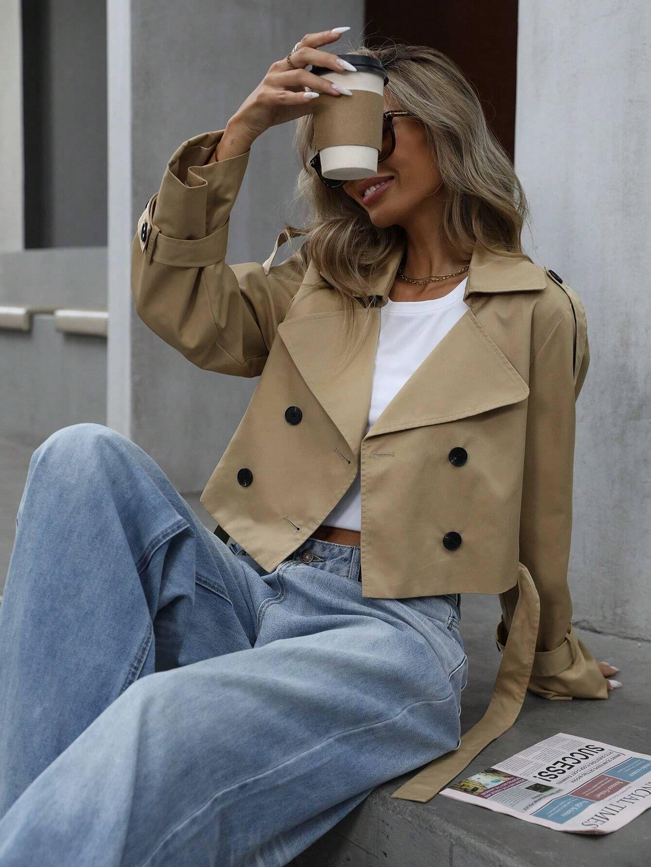 Cross-border European and American new autumn and winter jackets and jackets women s casual temperament women s clothing high-end short double S