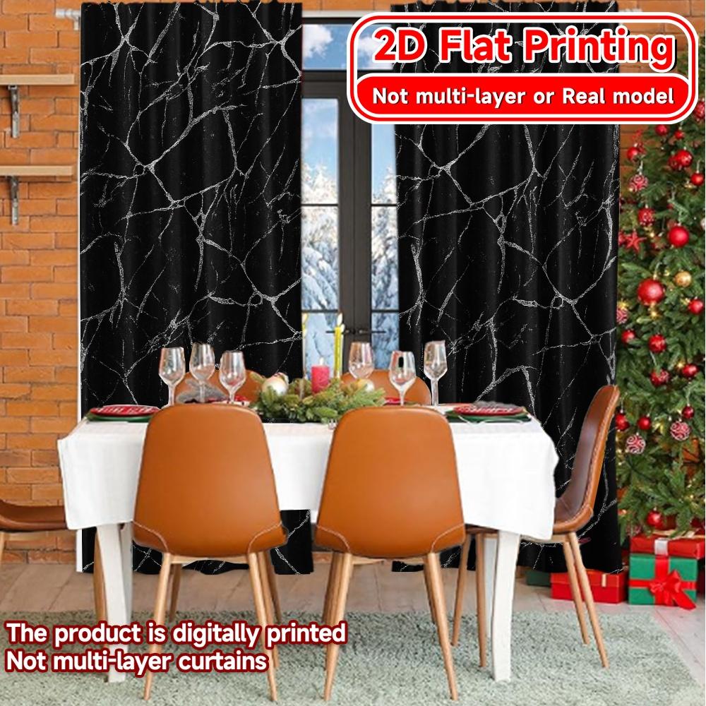Set aus 2 flachen Druckvorhängen ohne Stange Marmoradern Beliebte Vorhänge Festival Langlebiges Polyestergewebe Vorhang