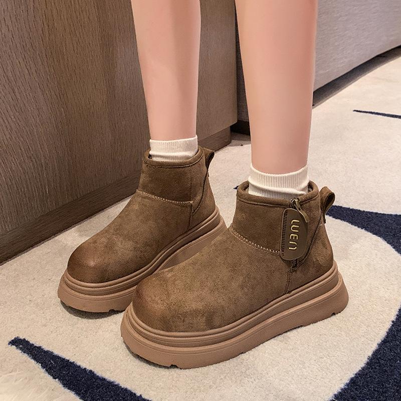 Snow Boots Zipper Winter New Polished Color Velvet Thickened Thick-soled Waterproof Non-slip Thermal Cotton Boots